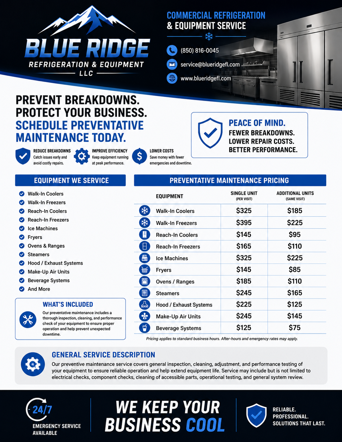 Blue Ridge preventive maintenance service sheet